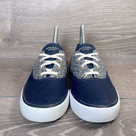 Sperry Top Sider Seacoast Women’s Sz 7M Blue Canvas Nautical Anchors Low Sneaker - Picture 2 of 10